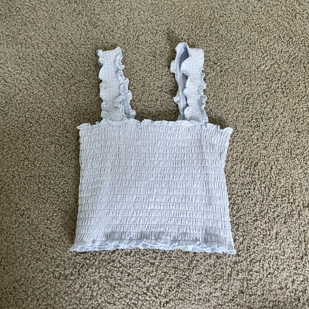 Cropped Light Blue Textured Tank Top